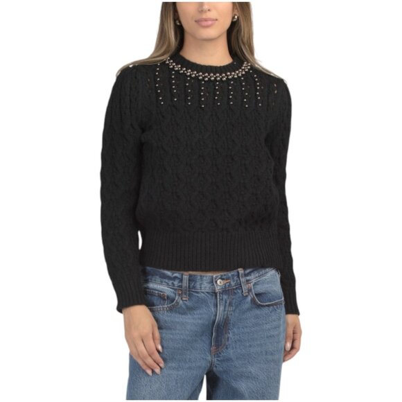 CLICHE Wool Blend Faux Pearl Neck Sweater - Picture 1 of 3